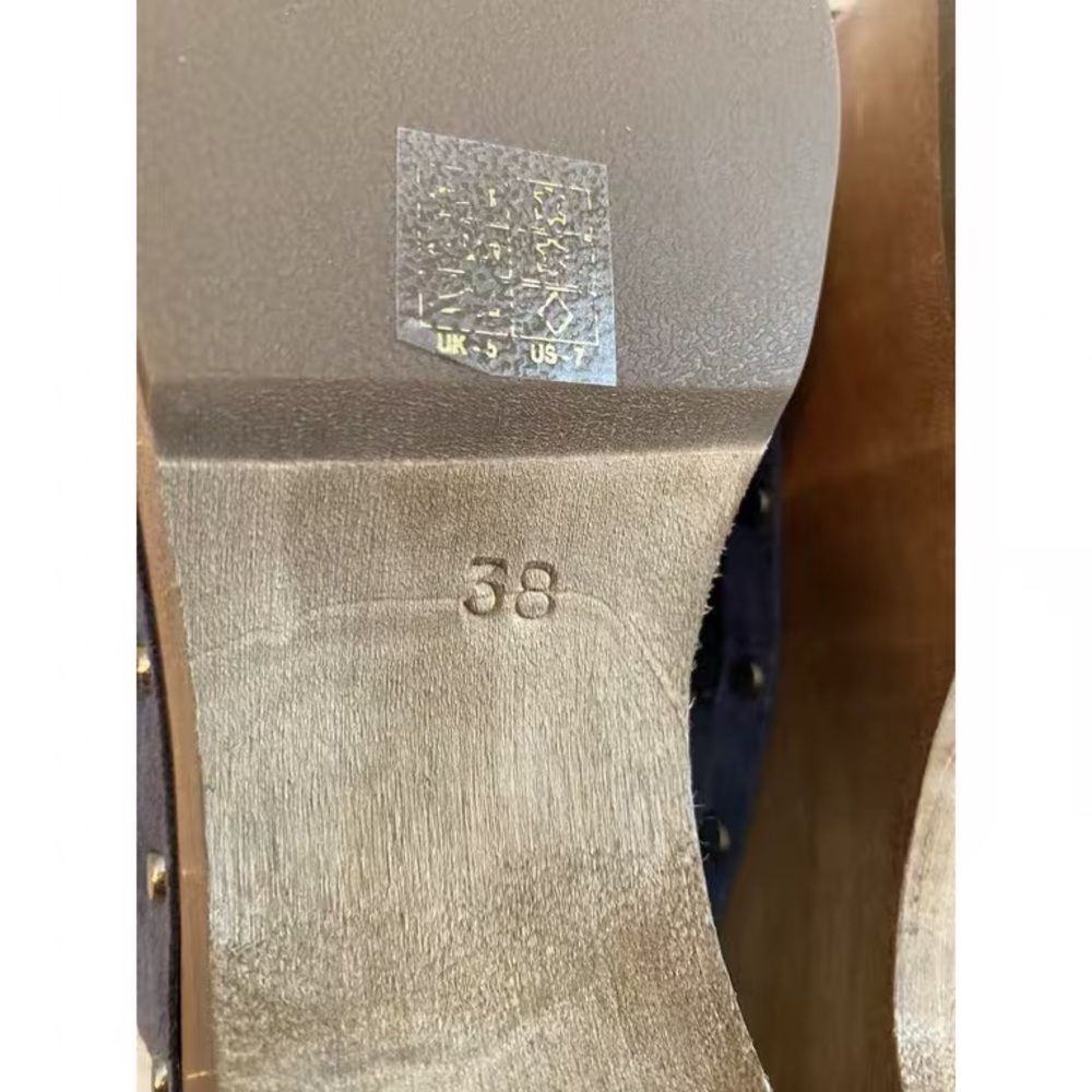 Sezane Blue And Gray Patchwork Platform Mules - image 8